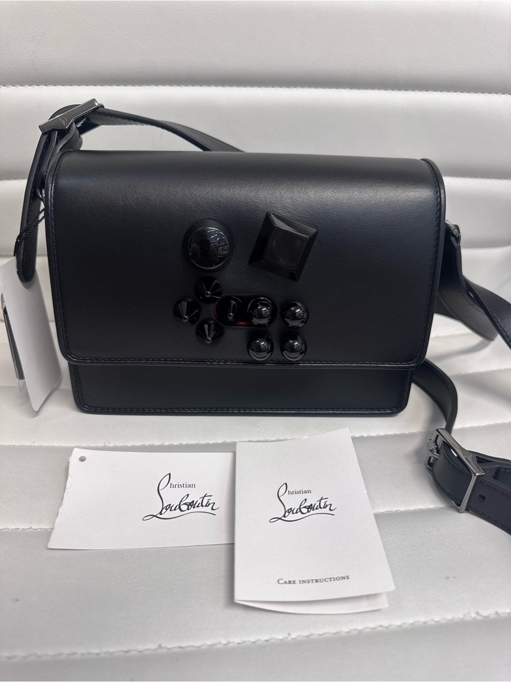 Christian Louboutin Black Studded Leather Crossbody Bag NWT